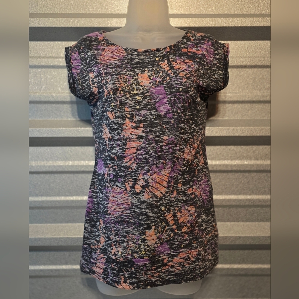 Mudd Women's Short Sleeve Top - Purple, Pink, Orange Abstract